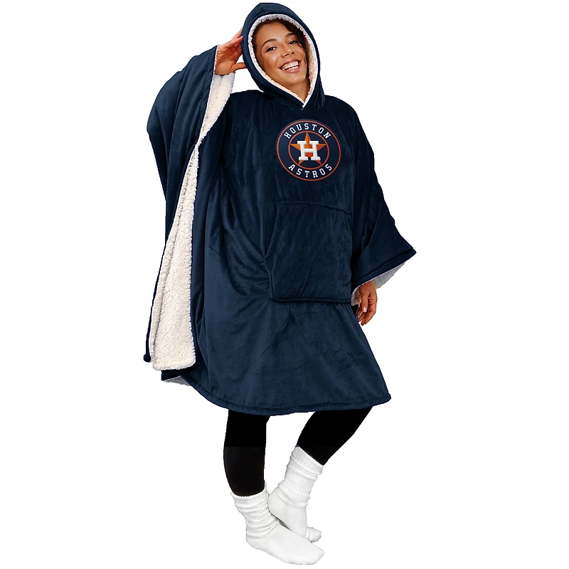 Houston Astros 60" x 80" Logo Patch Team Color Bloncho with Sherpa