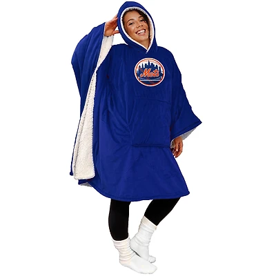 New York Mets 60" x 80" Logo Patch Team Color Bloncho with Sherpa