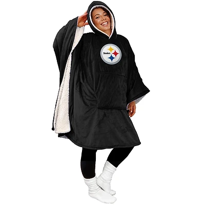Pittsburgh Steelers 60" x 80" Logo Patch Team Color Bloncho with Sherpa