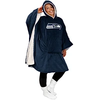 Seattle Seahawks 60" x 80" Logo Patch Team Color Bloncho with Sherpa
