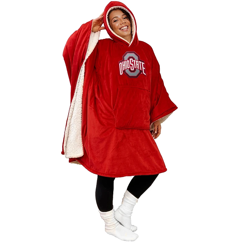 Ohio State Buckeyes 60" x 80" Logo Patch Team Color Bloncho with Sherpa