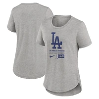 Women's Nike Heather Gray Los Angeles Dodgers Large Logo Stack Tri-Blend T-Shirt