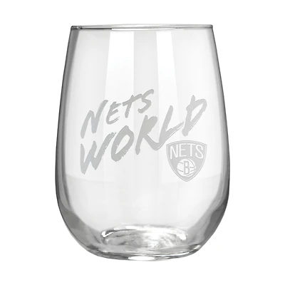 Brooklyn Nets Etched 17oz. Rally Cry Stemless Wine Glass