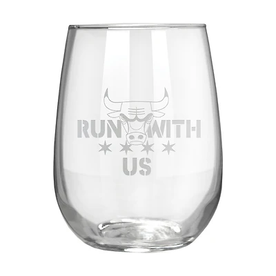 Chicago Bulls Etched 17oz. Rally Cry Stemless Wine Glass