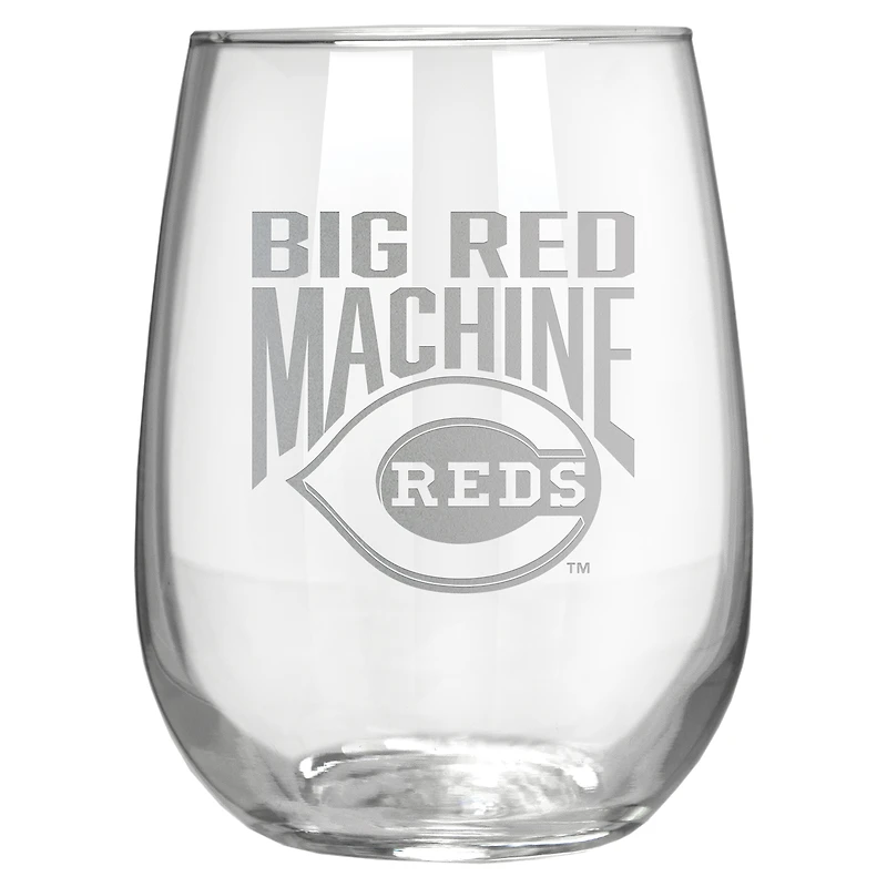 Cincinnati Reds Etched 17oz. Rally Cry Stemless Wine Glass