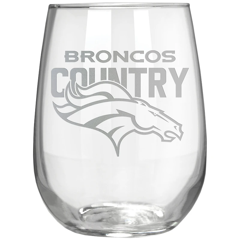 Denver Broncos Etched 17oz. Rally Cry Stemless Wine Glass