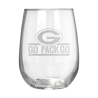 Green Bay Packers Etched 17oz. Rally Cry Stemless Wine Glass