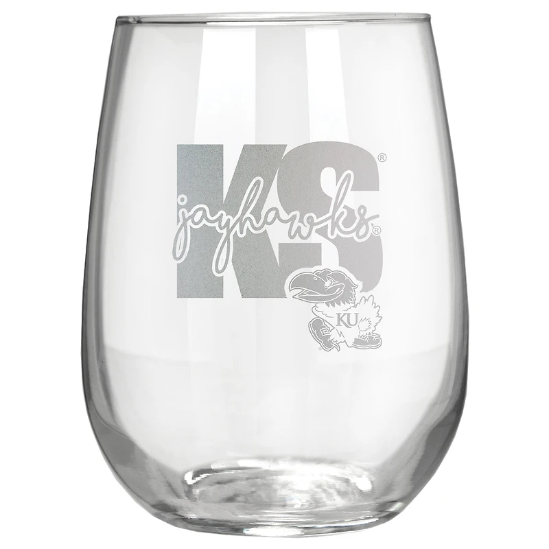 Kansas Jayhawks Etched 17oz. City Stemless Wine Glass