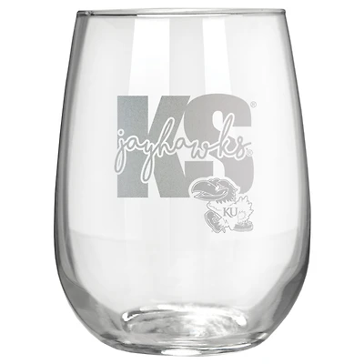 Kansas Jayhawks Etched 17oz. City Stemless Wine Glass