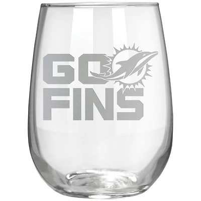 Miami Dolphins Etched 17oz. Rally Cry Stemless Wine Glass