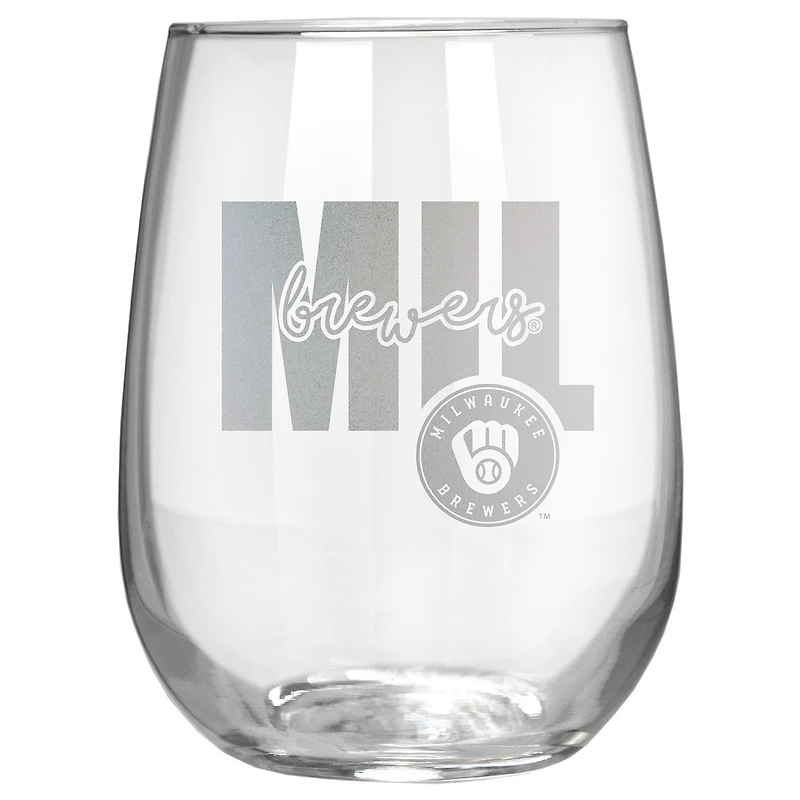 Milwaukee Brewers Etched 17oz. City Stemless Wine Glass