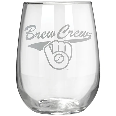 Milwaukee Brewers Etched 17oz. Rally Cry Stemless Wine Glass