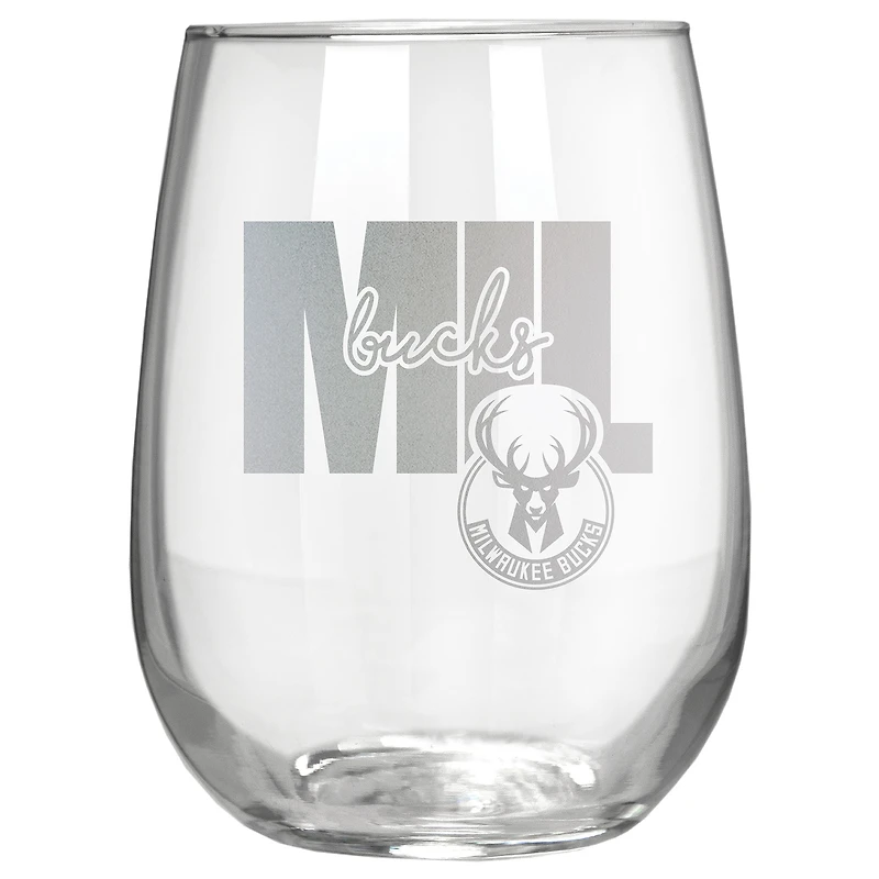 Milwaukee Bucks Etched 17oz. City Stemless Wine Glass