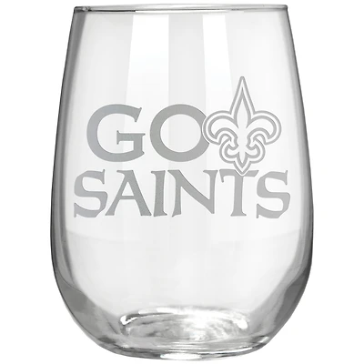 New Orleans Saints Etched 17oz. Rally Cry Stemless Wine Glass