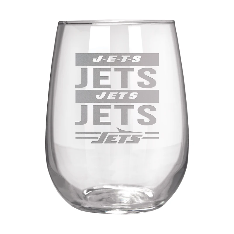New York Jets Etched 17oz. Rally Cry Stemless Wine Glass