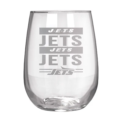 New York Jets Etched 17oz. Rally Cry Stemless Wine Glass