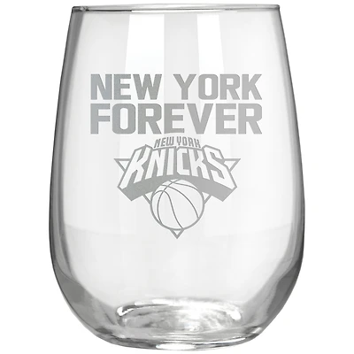 New York Knicks Etched 17oz. Rally Cry Stemless Wine Glass
