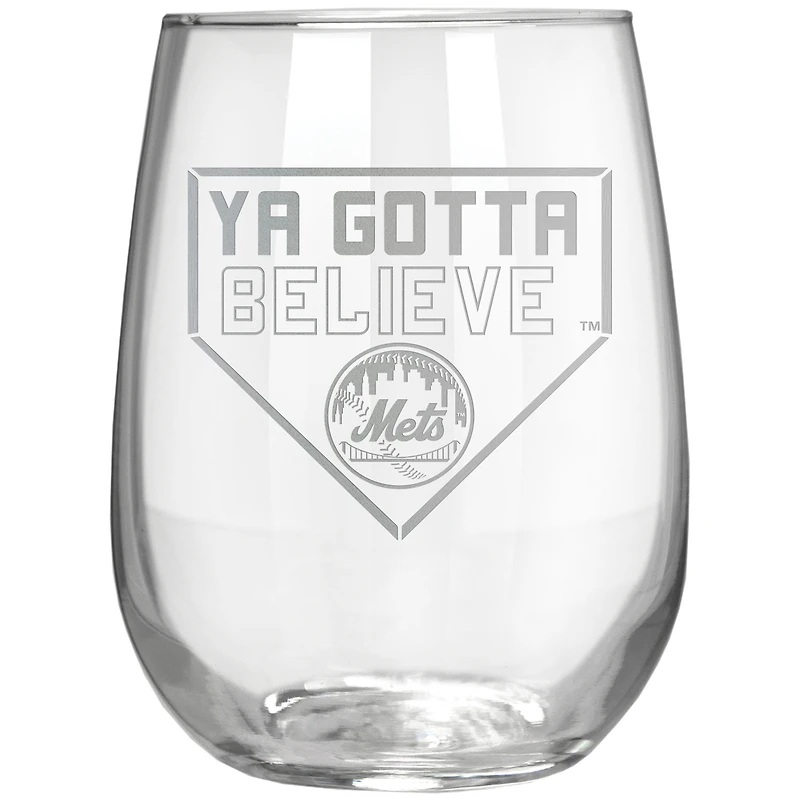 New York Mets Etched 17oz. Rally Cry Stemless Wine Glass
