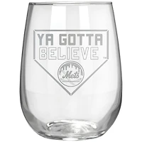 New York Mets Etched 17oz. Rally Cry Stemless Wine Glass