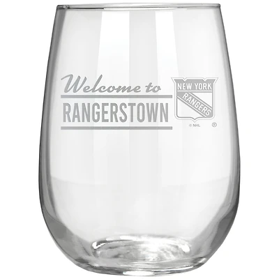 New York Rangers Etched 17oz. Rally Cry Stemless Wine Glass