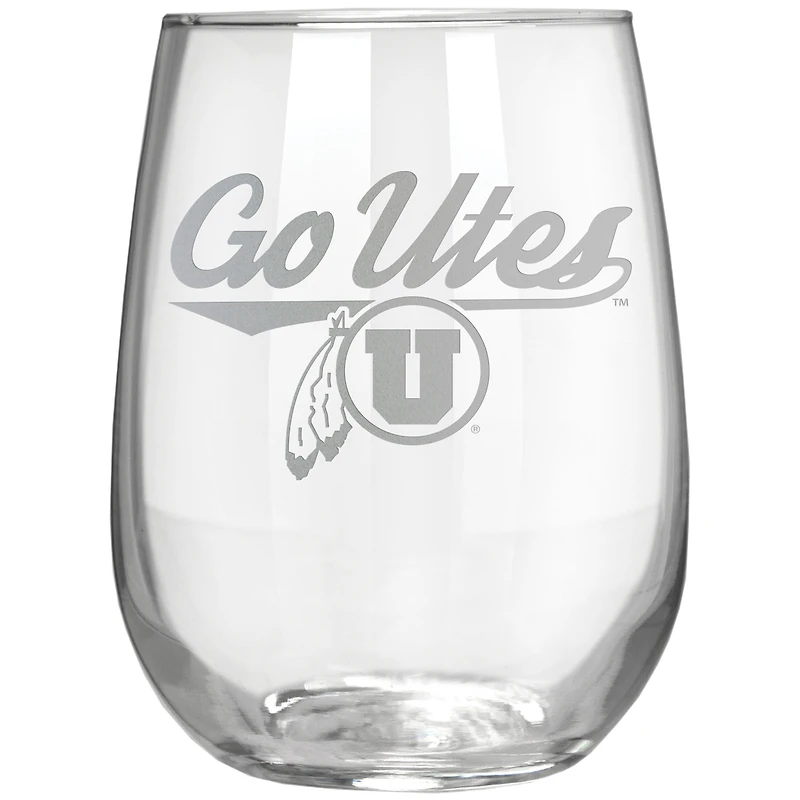 Utah Utes Etched 17oz. Rally Cry Stemless Wine Glass