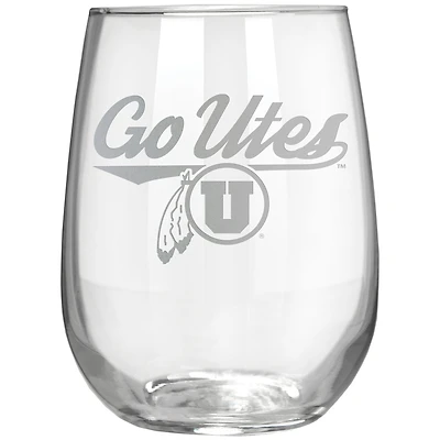 Utah Utes Etched 17oz. Rally Cry Stemless Wine Glass