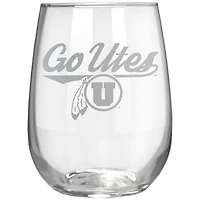 Utah Utes Etched 17oz. Rally Cry Stemless Wine Glass
