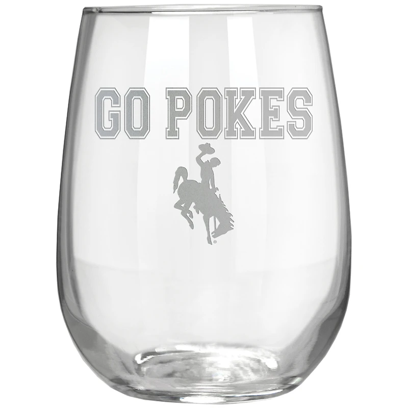 Wyoming Cowboys Etched 17oz. Rally Cry Stemless Wine Glass