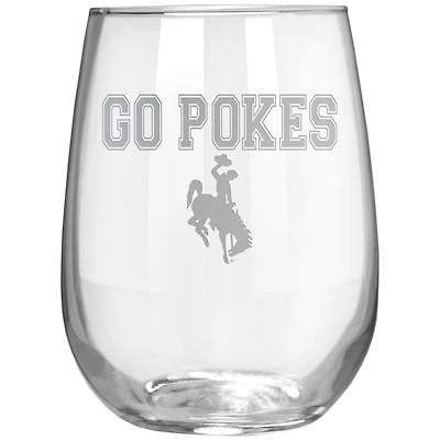 Wyoming Cowboys Etched 17oz. Rally Cry Stemless Wine Glass
