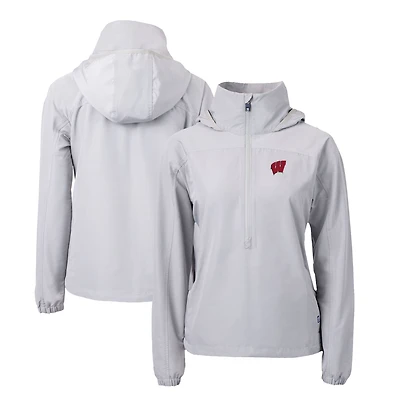 Women's Cutter & Buck  Gray Wisconsin Badgers Charter Eco Recycled Half-Zip Anorak Jacket