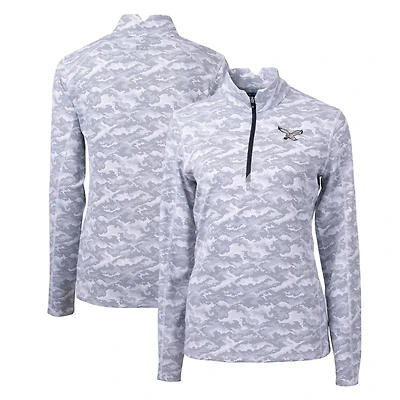 Women's Cutter & Buck  Charcoal Philadelphia Eagles Gridiron Classics Logo Traverse Camo Print Stretch Quarter-Zip Pullover Top