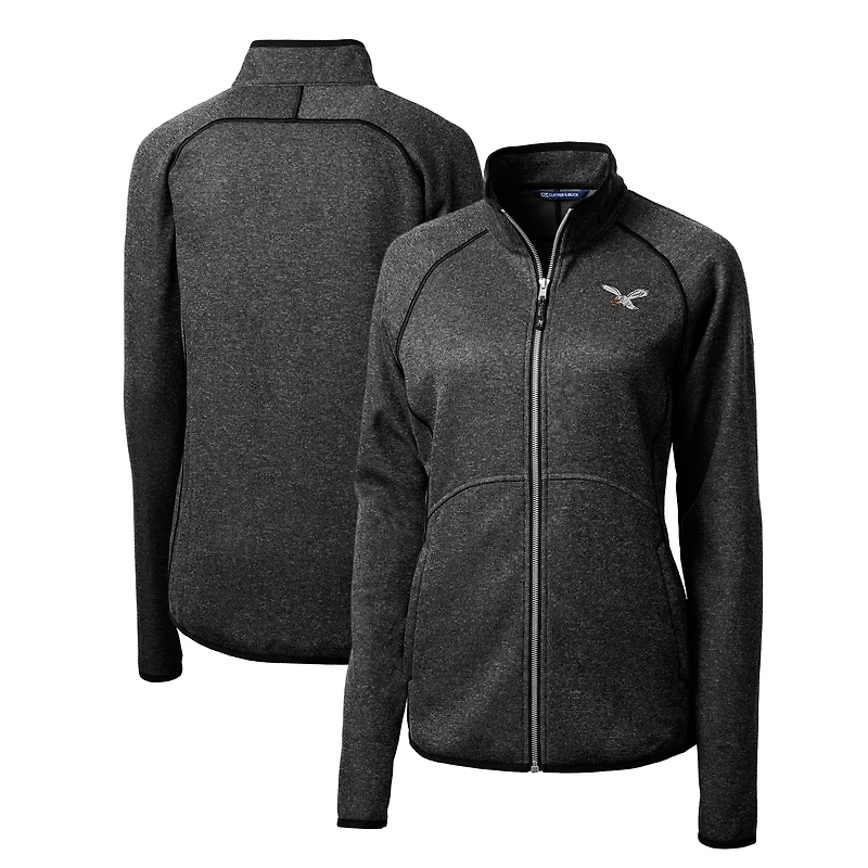 Women's Cutter & Buck  Heather Charcoal Philadelphia Eagles Gridiron Classics Logo Mainsail Sweater-Knit Full-Zip Jacket