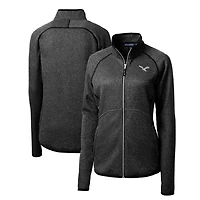 Women's Cutter & Buck  Heather Charcoal Philadelphia Eagles Gridiron Classics Logo Mainsail Sweater-Knit Full-Zip Jacket