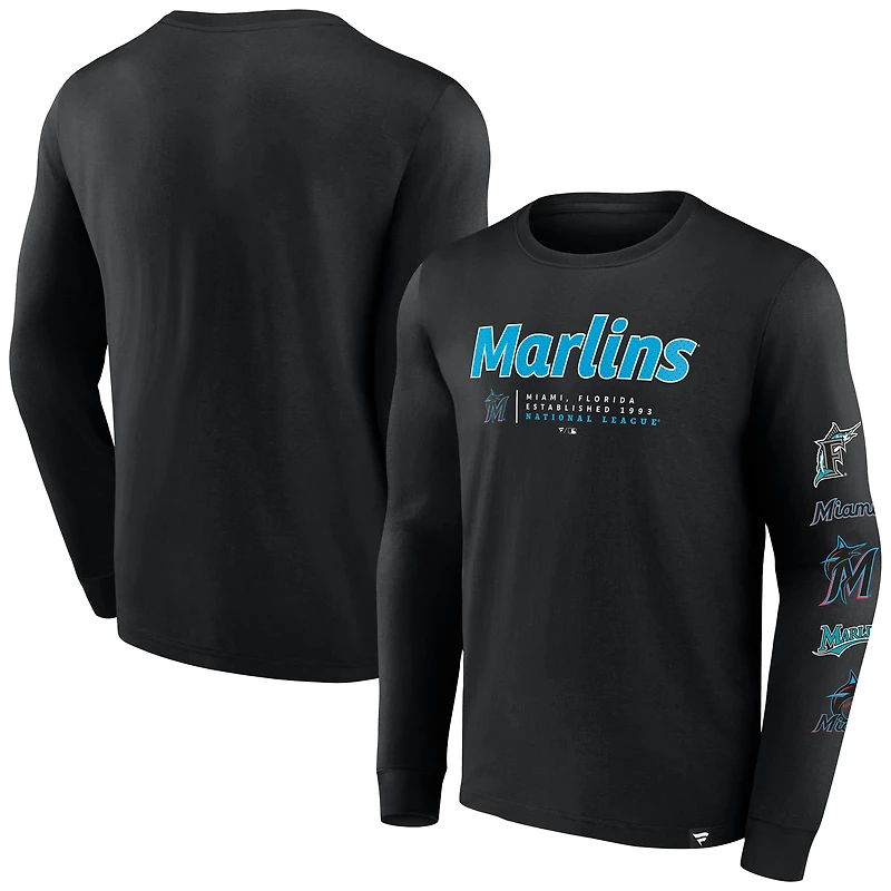 Men's Fanatics Black Miami Marlins Strike the Goal Long Sleeve T-Shirt