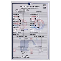 New York Yankees Game-Used Lineup Card vs. Texas Rangers on April 29, 2023