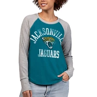 Women's G-III 4Her by Carl Banks Teal/Heather Gray Jacksonville Jaguars Waffle Knit Raglan Long Sleeve T-Shirt