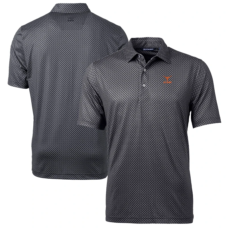 Men's Cutter & Buck  Black Texas Longhorns Alumni Logo Pike Banner Print Stretch Polo