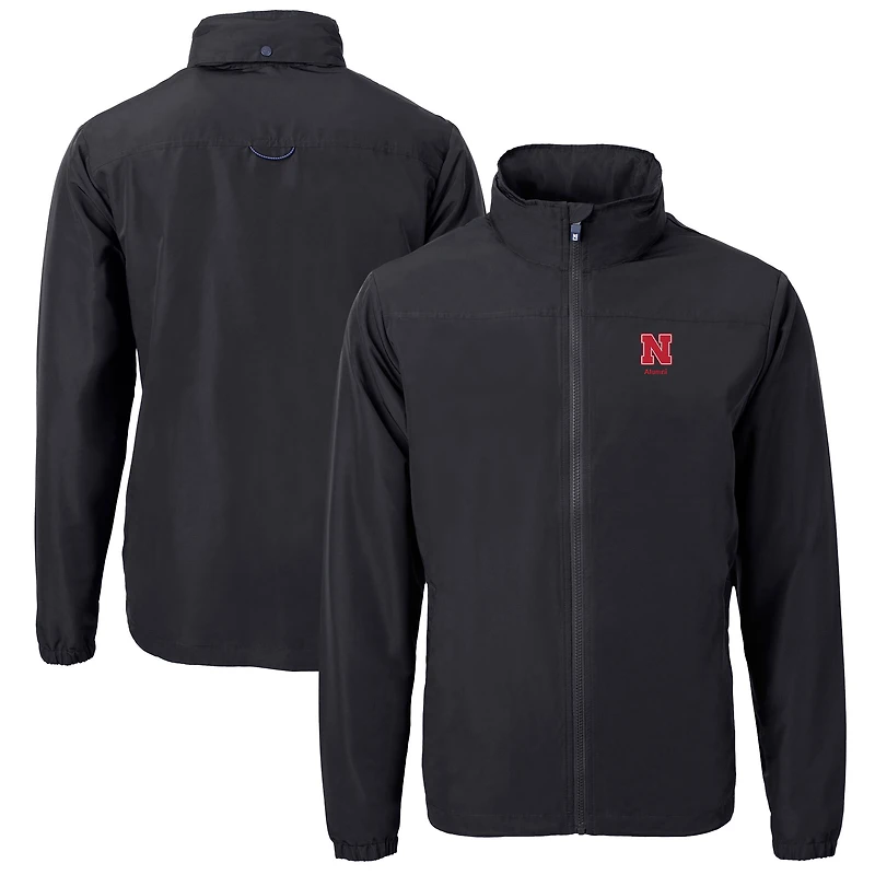 Men's Cutter & Buck  Black Nebraska Huskers Alumni Logo Charter Eco Knit Recycled Full-Zip Jacket