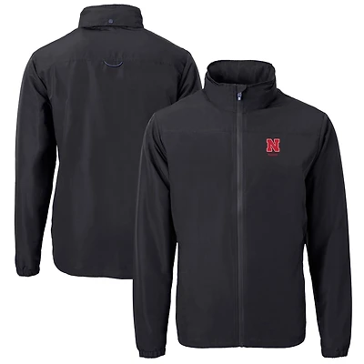Men's Cutter & Buck  Black Nebraska Huskers Alumni Logo Charter Eco Knit Recycled Full-Zip Jacket