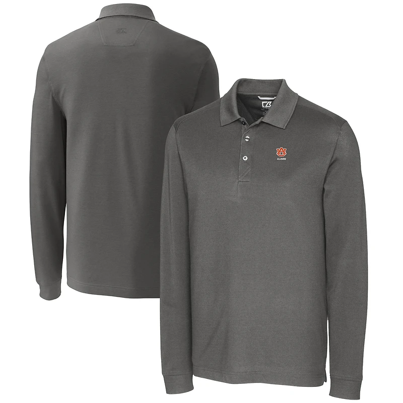 Men's Cutter & Buck Gray Auburn Tigers Alumni Logo Advantage Tri-Blend Pique Long Sleeve DryTec Polo