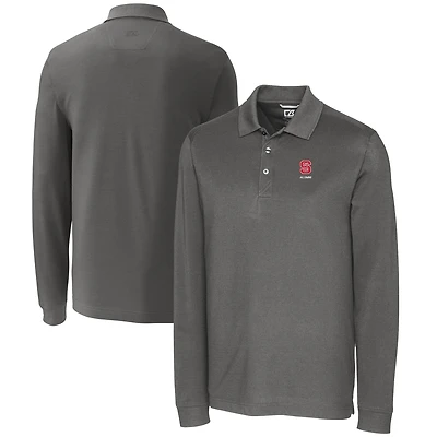 Men's Cutter & Buck  Gray NC State Wolfpack Alumni Logo Advantage Tri-Blend Pique Long Sleeve DryTec Polo