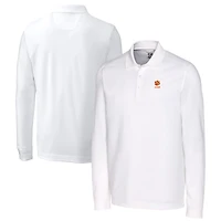 Men's Cutter & Buck  White Clemson Tigers Alumni Logo Advantage Tri-Blend Pique Long Sleeve DryTec Polo