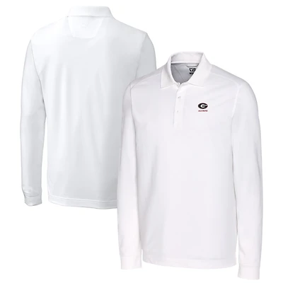 Men's Cutter & Buck  White Georgia Bulldogs Alumni Logo Advantage Tri-Blend Pique Long Sleeve DryTec Polo