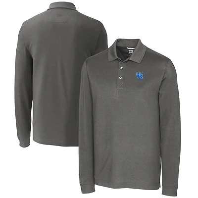 Men's Cutter & Buck  Gray Kentucky Wildcats Alumni Logo Advantage Tri-Blend Pique Long Sleeve DryTec Polo