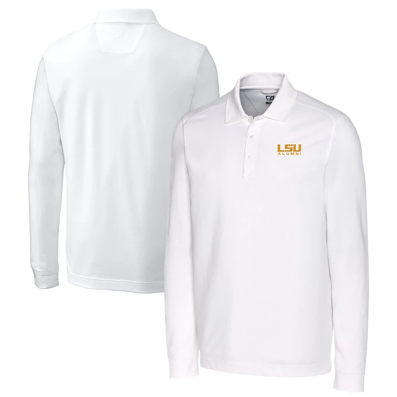 Men's Cutter & Buck  White LSU Tigers Alumni Logo Advantage Tri-Blend Pique Long Sleeve DryTec Polo