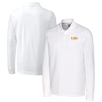 Men's Cutter & Buck  White LSU Tigers Alumni Logo Advantage Tri-Blend Pique Long Sleeve DryTec Polo