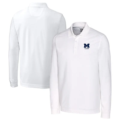 Men's Cutter & Buck  White Michigan Wolverines Alumni Logo Advantage Tri-Blend Pique Long Sleeve DryTec Polo