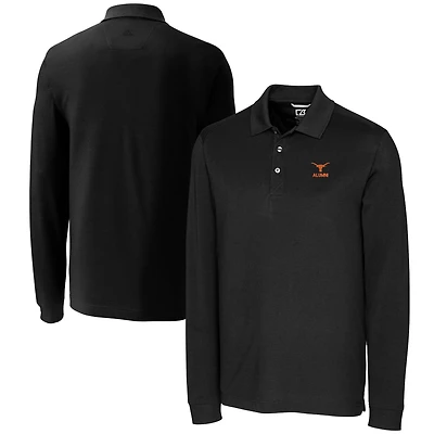 Men's Cutter & Buck  Black Texas Longhorns Alumni Logo Advantage Tri-Blend Pique Long Sleeve DryTec Polo