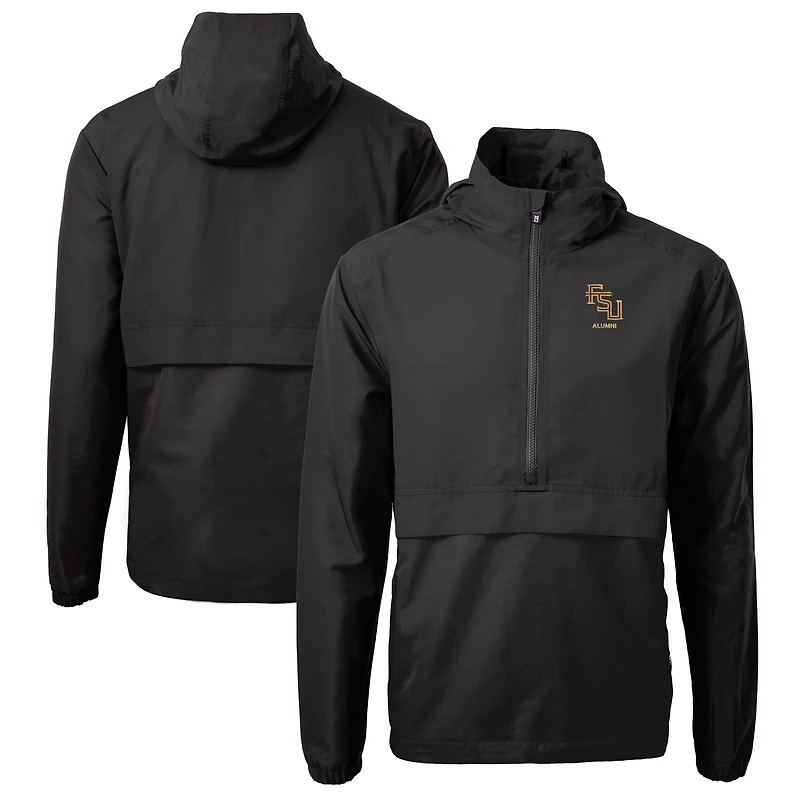 Men's Cutter & Buck  Black Florida State Seminoles Alumni Logo Charter Eco Knit Recycled Anorak Half-Zip Jacket