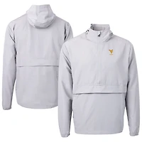Men's Cutter & Buck  Gray West Virginia Mountaineers Alumni Logo Charter Eco Knit Recycled Anorak Half-Zip Jacket